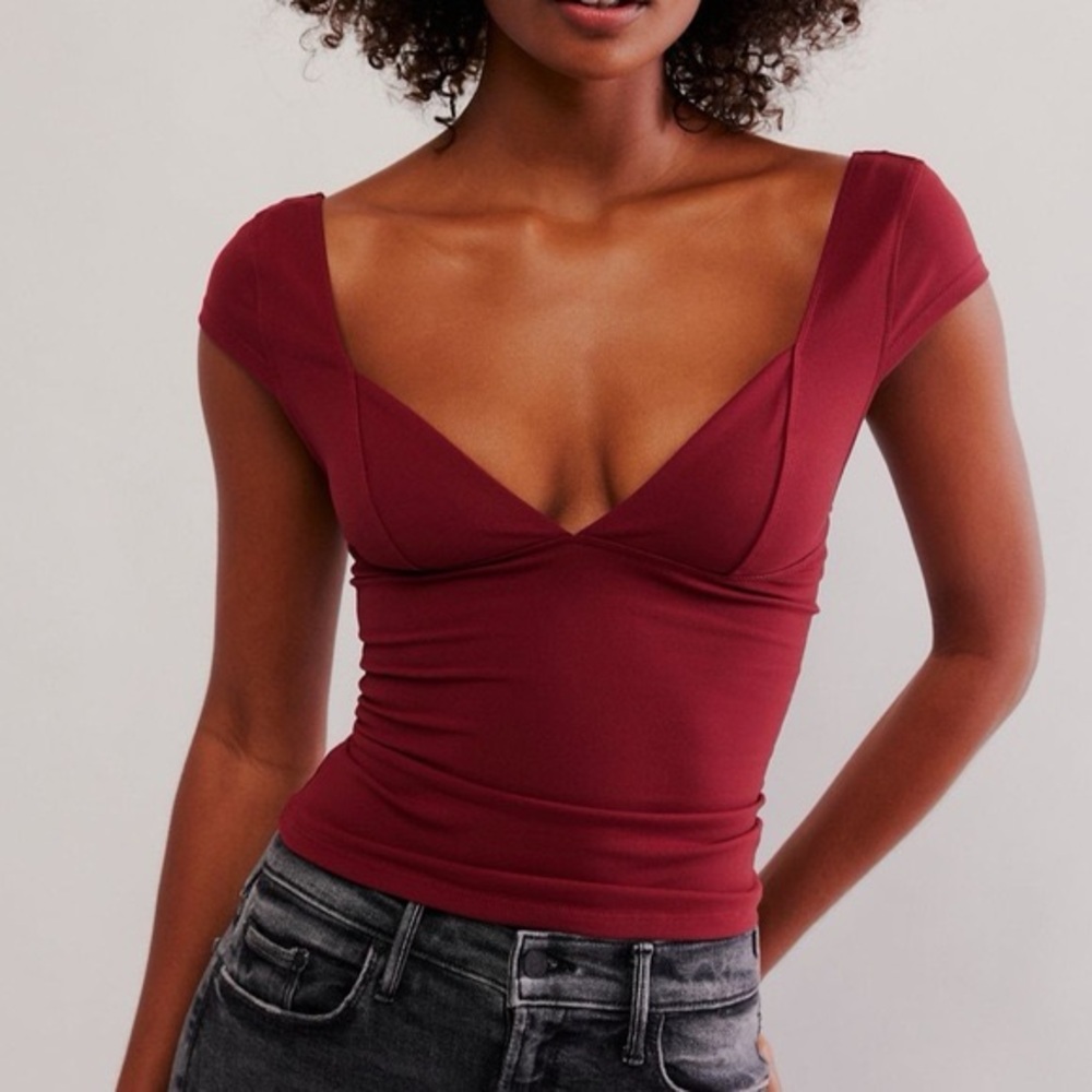 NWT Free People Deep Red V-Neck Crop Top